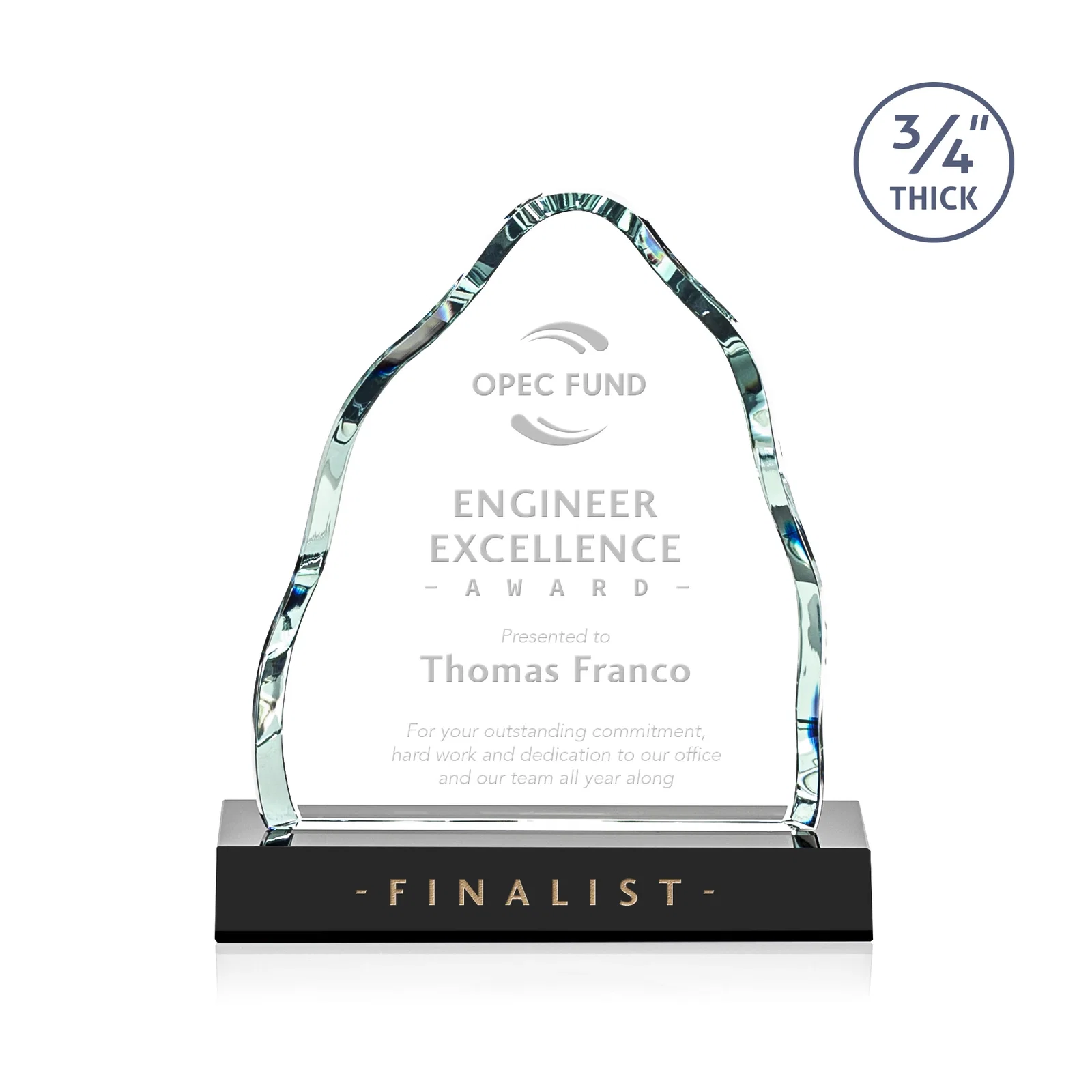 Personalized Starfire Crystal Iceberg Award, 3/4 Inch Thick with Heavy Bevels, awards for corporate award ceremonies