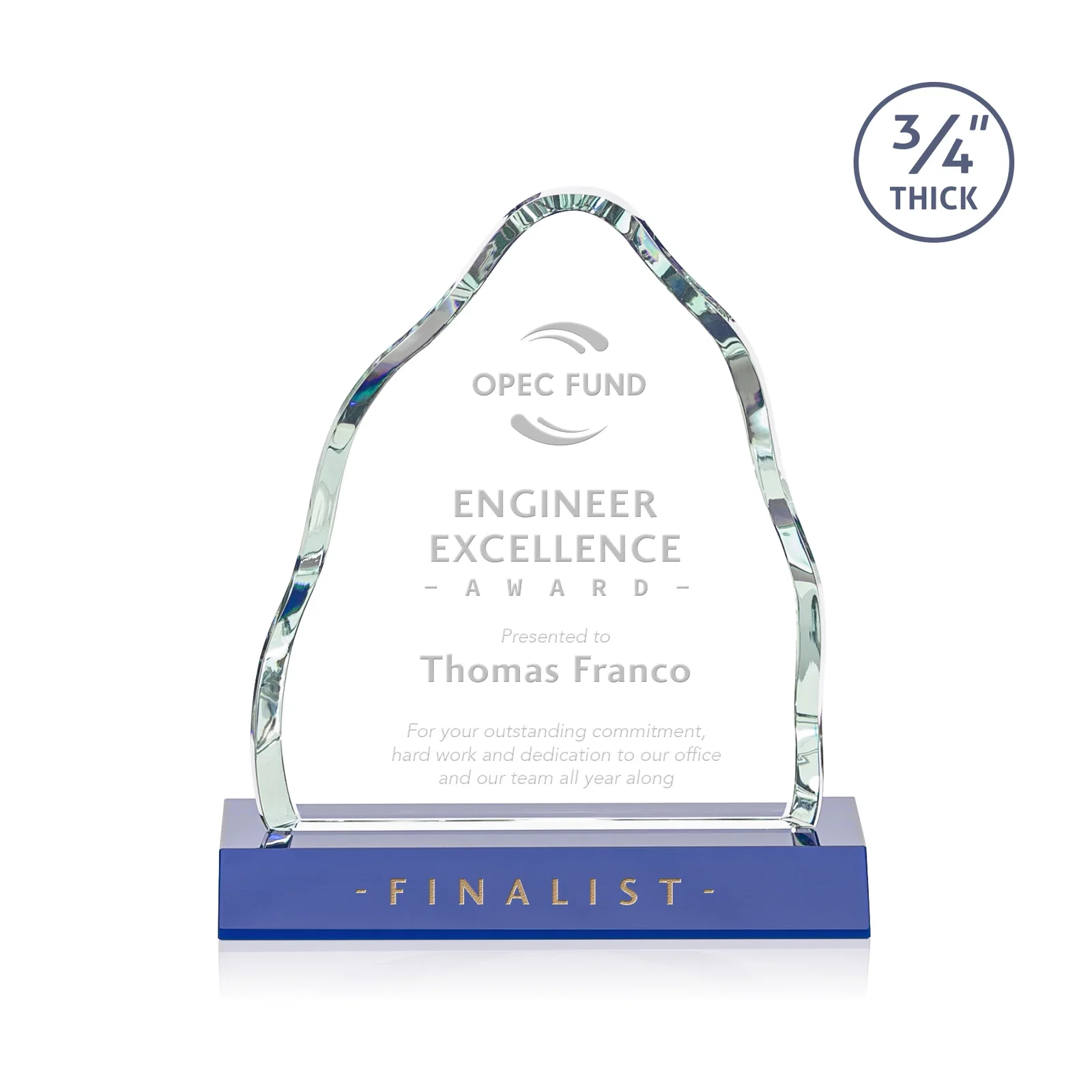 Personalized Starfire Crystal Iceberg Award, 3/4 Inch Thick with Heavy Bevels, awards for team milestone celebrations