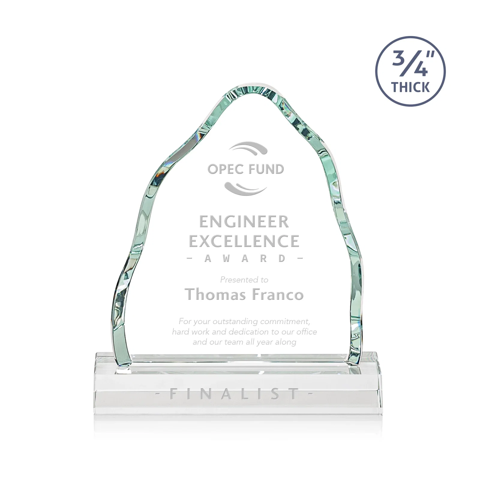 Custom Starfire Crystal Iceberg Award, 3/4 Inch Thick with Heavy Bevels, awards for corporate award ceremonies