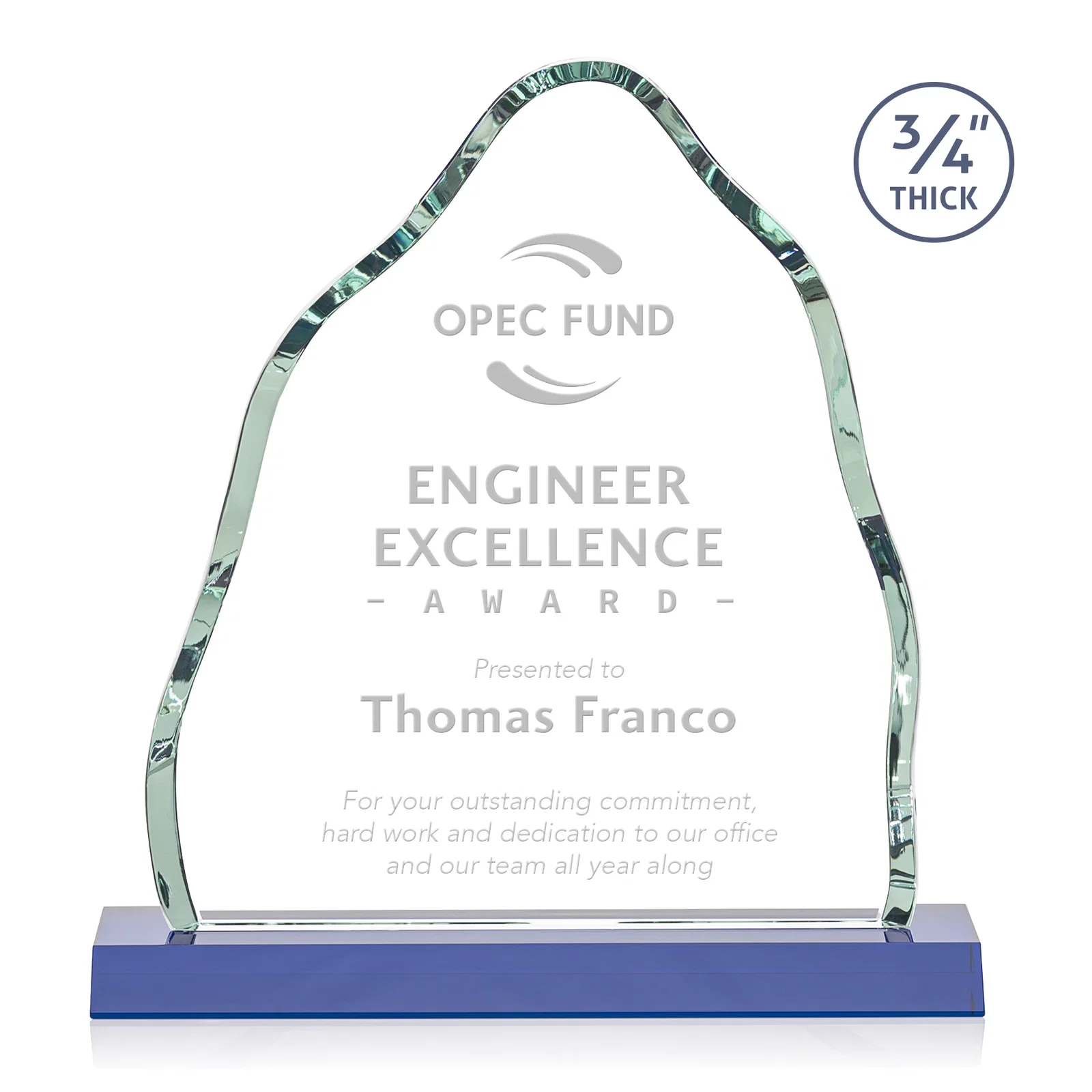 Personalized Starfire Crystal Iceberg Award, 3/4 Inch Thick with Heavy Bevels, awards for graduation ceremonies