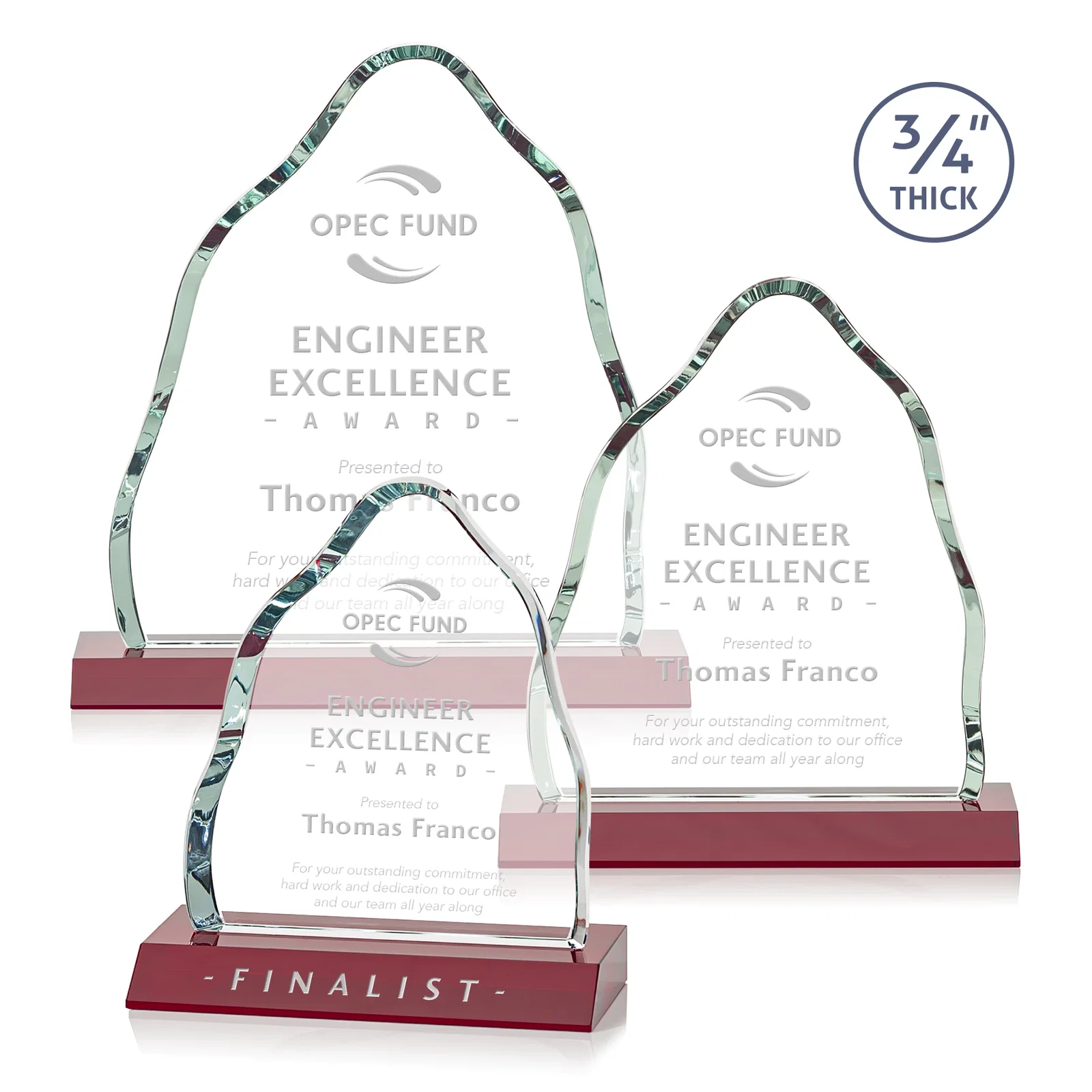 Personalized Starfire Crystal Iceberg Award, 3/4 Inch Thick with Heavy Bevels, awards for safety achievement programs