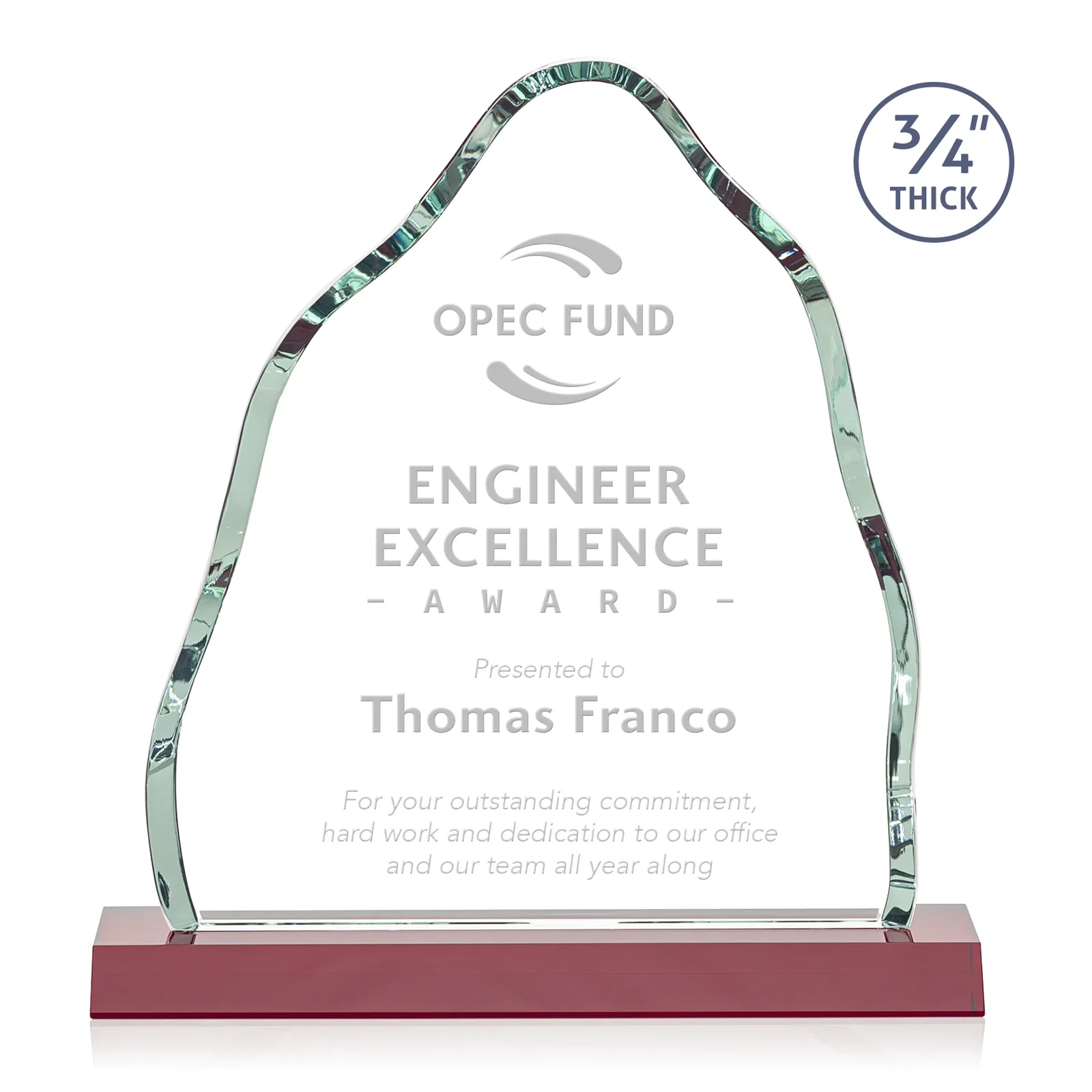 Personalized Starfire Crystal Iceberg Award, 3/4 Inch Thick with Heavy Bevels, awards for company anniversary events