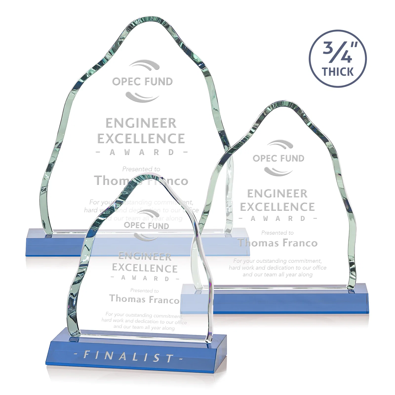 Promotional Starfire Crystal Iceberg Award, 3/4 Inch Thick with Heavy Bevels, awards for employee recognition