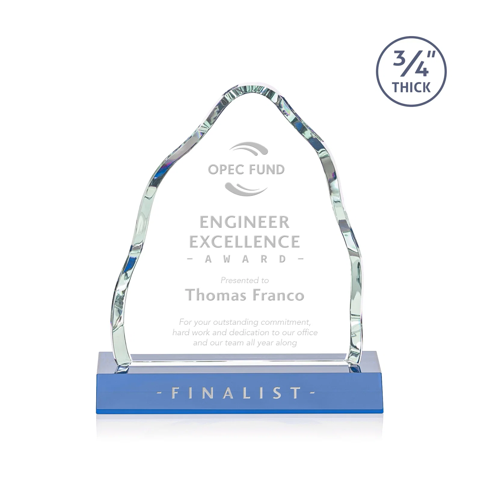Promotional Starfire Crystal Iceberg Award, 3/4 Inch Thick with Heavy Bevels, awards for corporate award ceremonies
