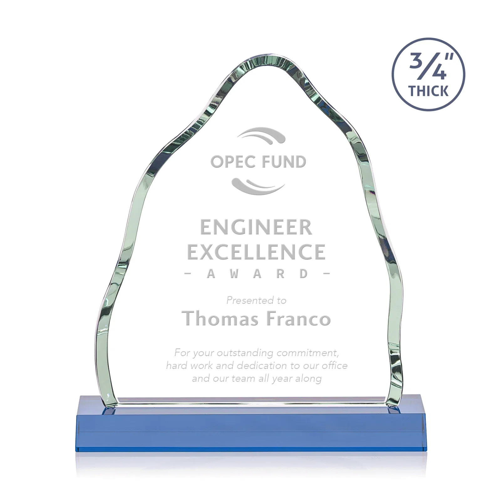 Promotional Starfire Crystal Iceberg Award, 3/4 Inch Thick with Heavy Bevels, awards for service anniversary gifts