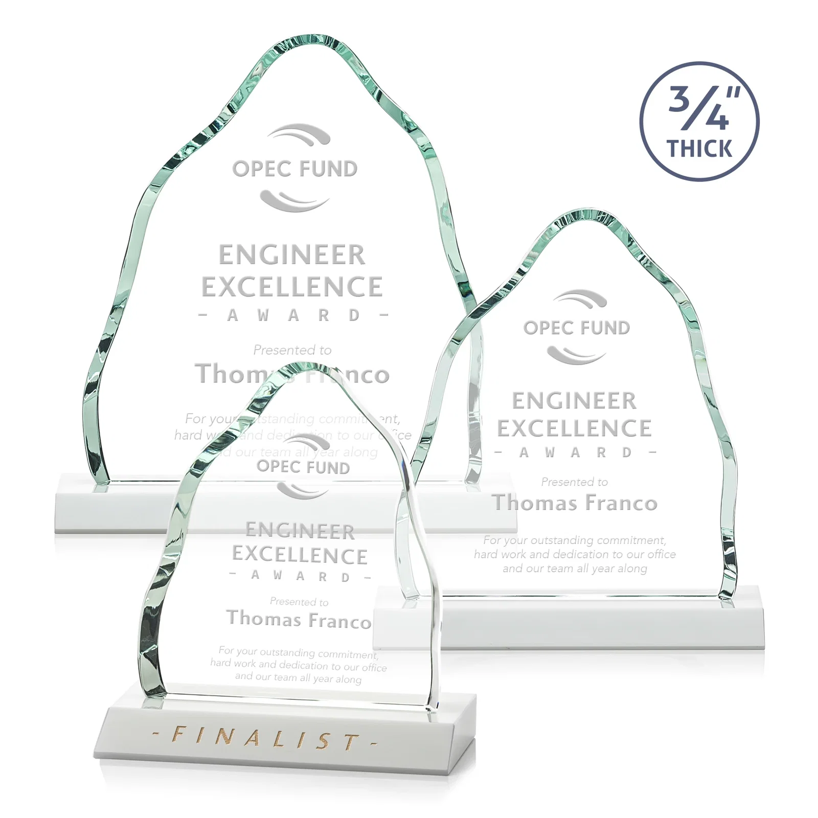 Promotional Starfire Crystal Iceberg Award, 3/4 Inch Thick with Heavy Bevels, awards for retirement presentations