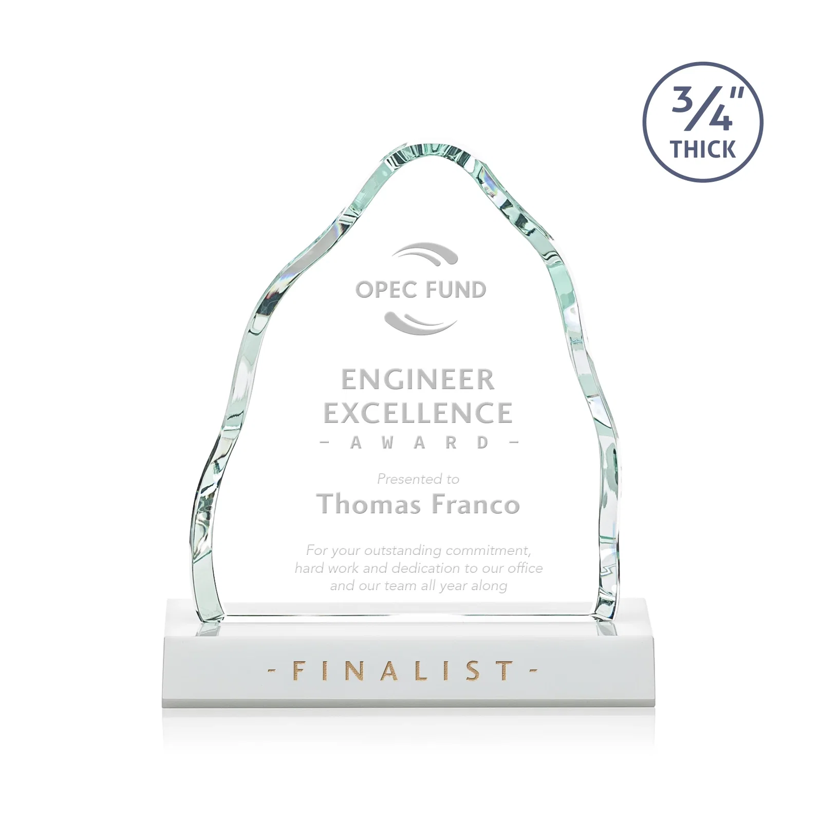 Promotional Starfire Crystal Iceberg Award, 3/4 Inch Thick with Heavy Bevels, awards for team milestone celebrations