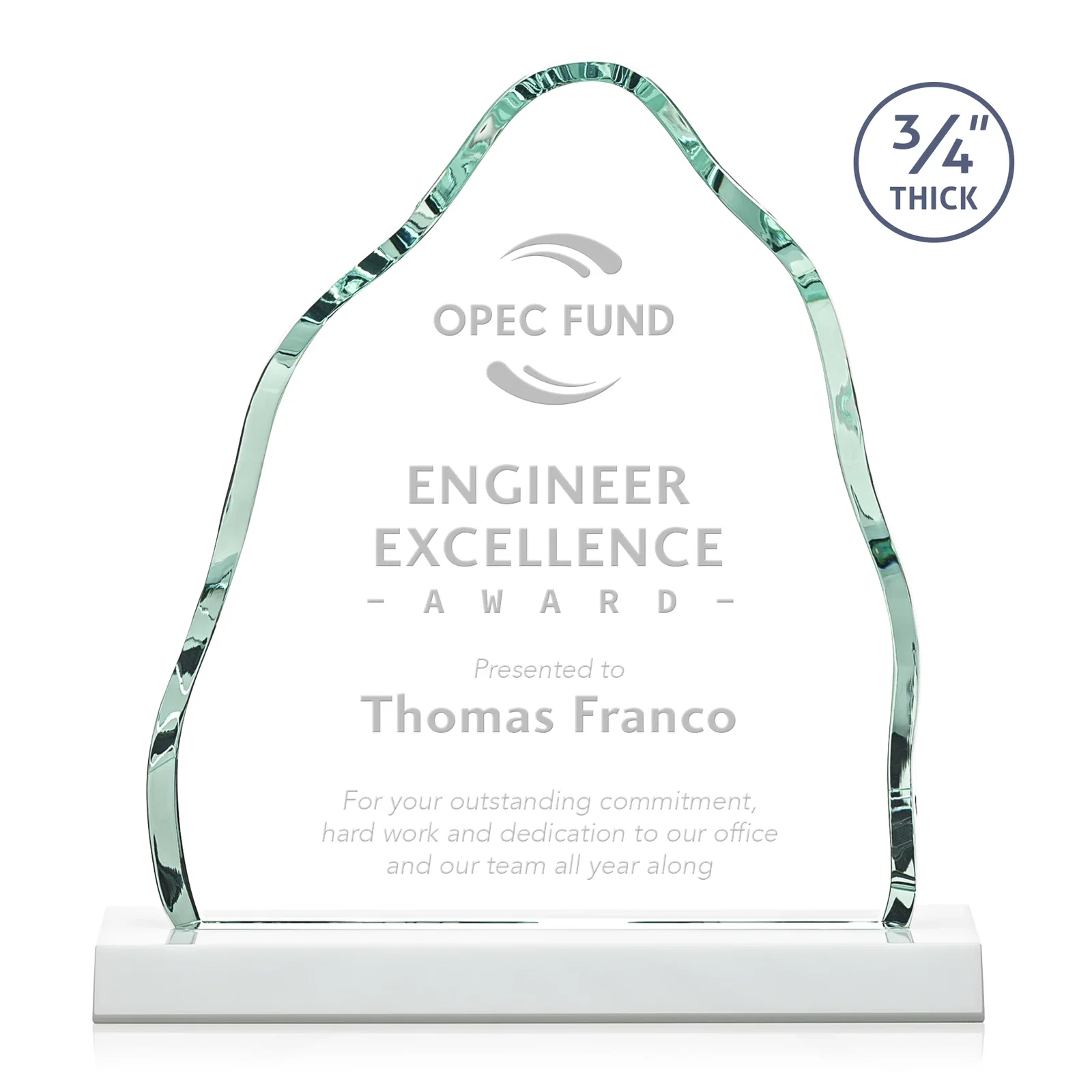Promotional Starfire Crystal Iceberg Award, 3/4 Inch Thick with Heavy Bevels, awards for graduation ceremonies