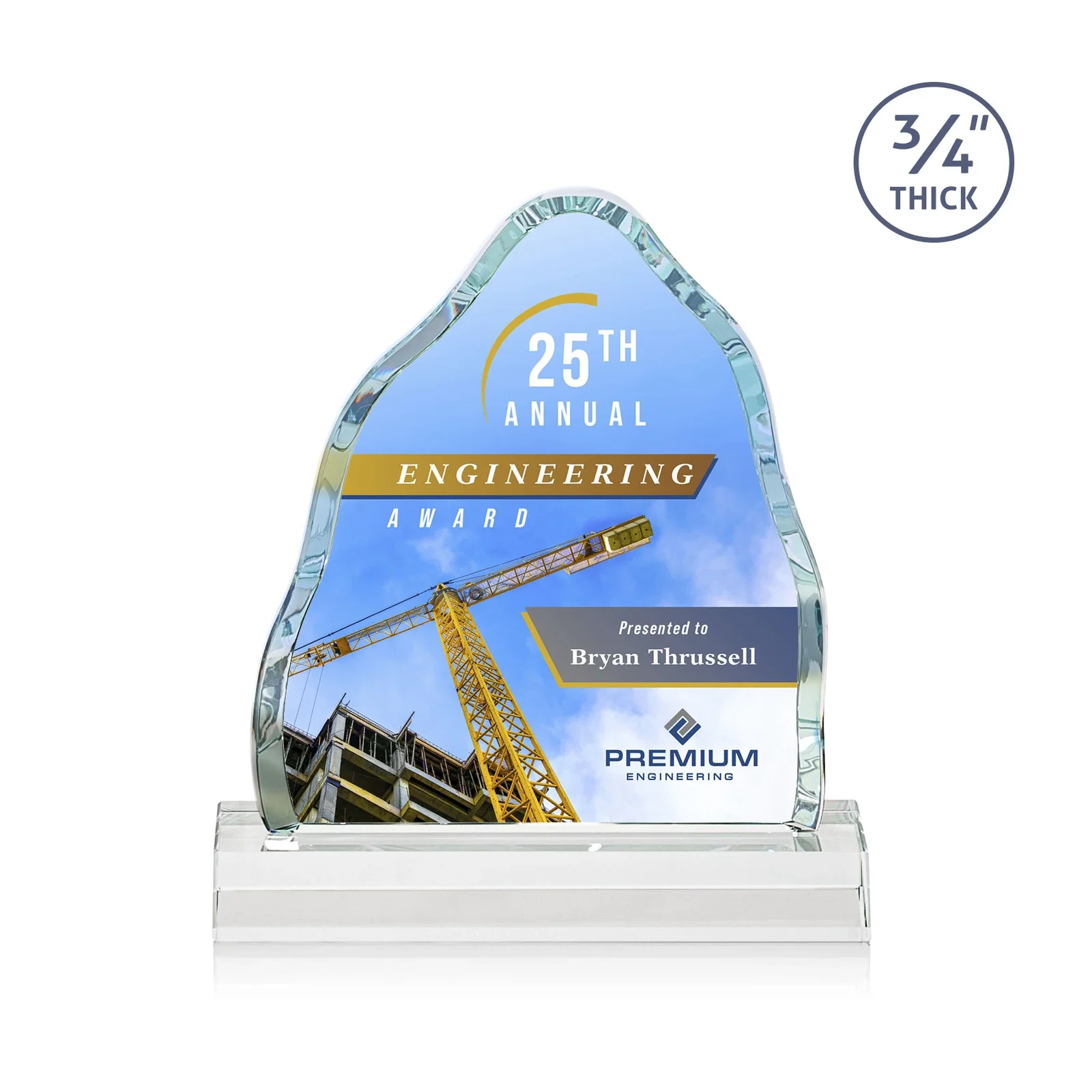 Promotional Starfire Crystal Iceberg Award, 3/4 Inch Thick with Heavy Bevels, awards for volunteer appreciation