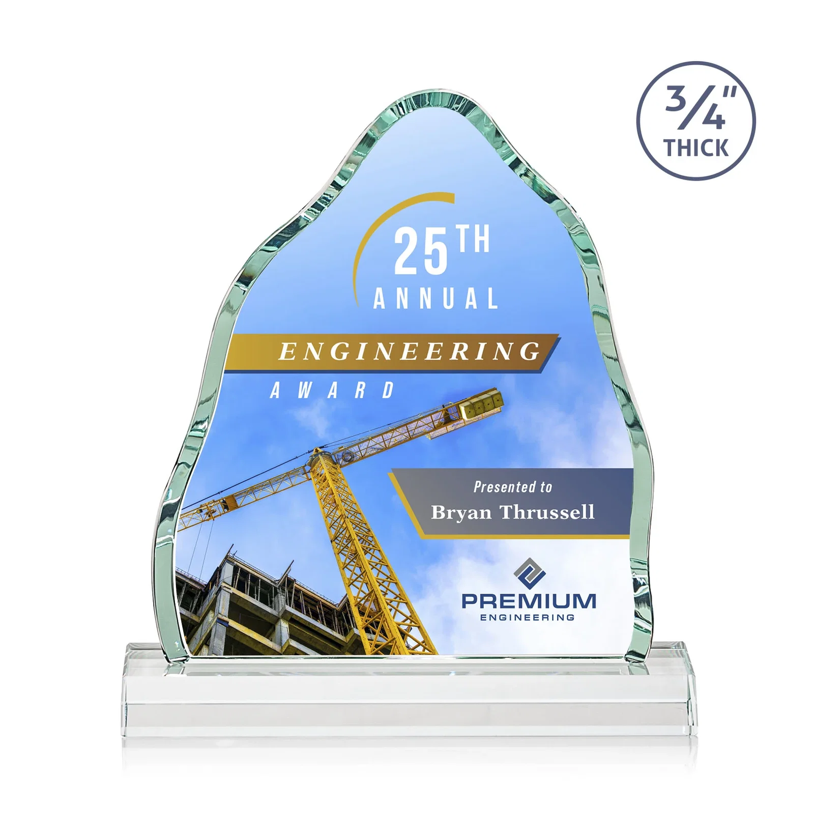 Promotional Starfire Crystal Iceberg Award, 3/4 Inch Thick with Heavy Bevels, awards for dealer and partner awards