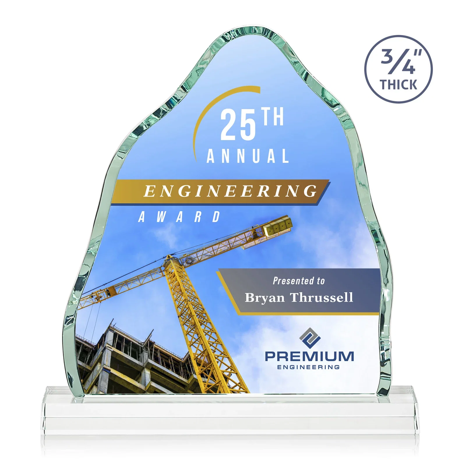Promotional Starfire Crystal Iceberg Award, 3/4 Inch Thick with Heavy Bevels, awards for company anniversary events