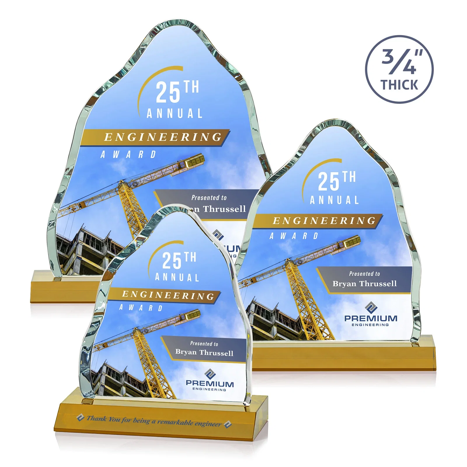 Branded Starfire Crystal Iceberg Award, 3/4 Inch Thick with Heavy Bevels, awards for employee recognition