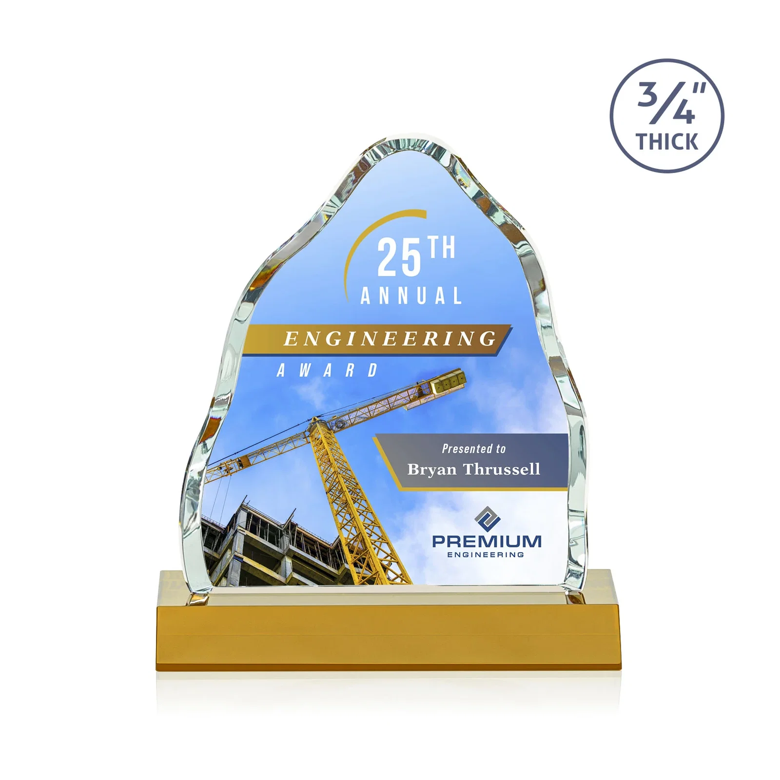 Branded Starfire Crystal Iceberg Award, 3/4 Inch Thick with Heavy Bevels, awards for corporate award ceremonies
