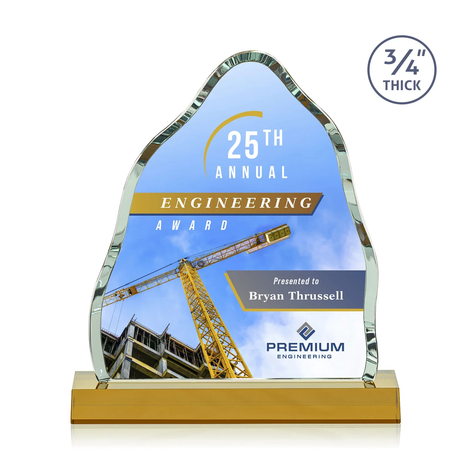 Branded Starfire Crystal Iceberg Award, 3/4 Inch Thick with Heavy Bevels, awards for service anniversary gifts