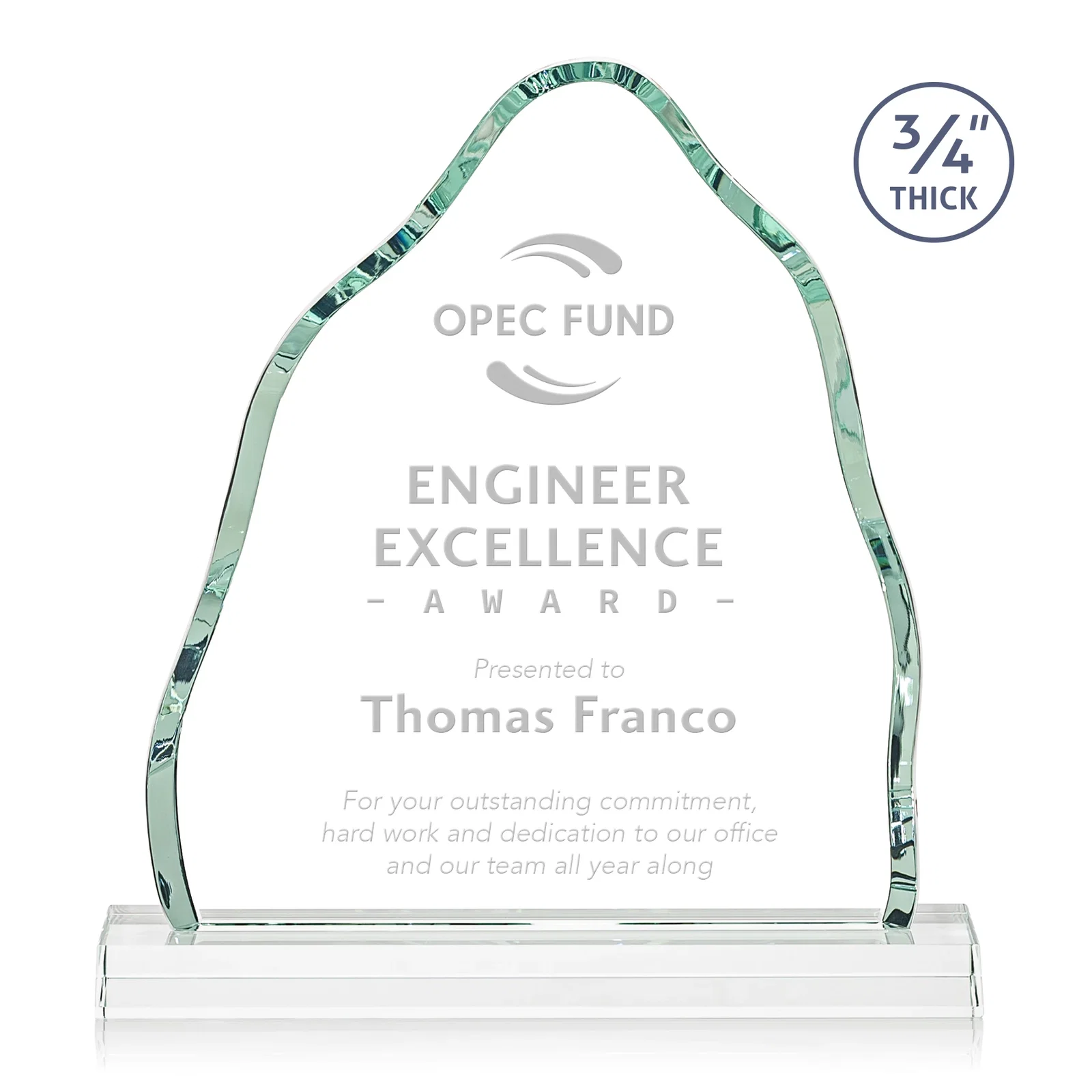 Custom Starfire Crystal Iceberg Award, 3/4 Inch Thick with Heavy Bevels, awards for sales achievement awards