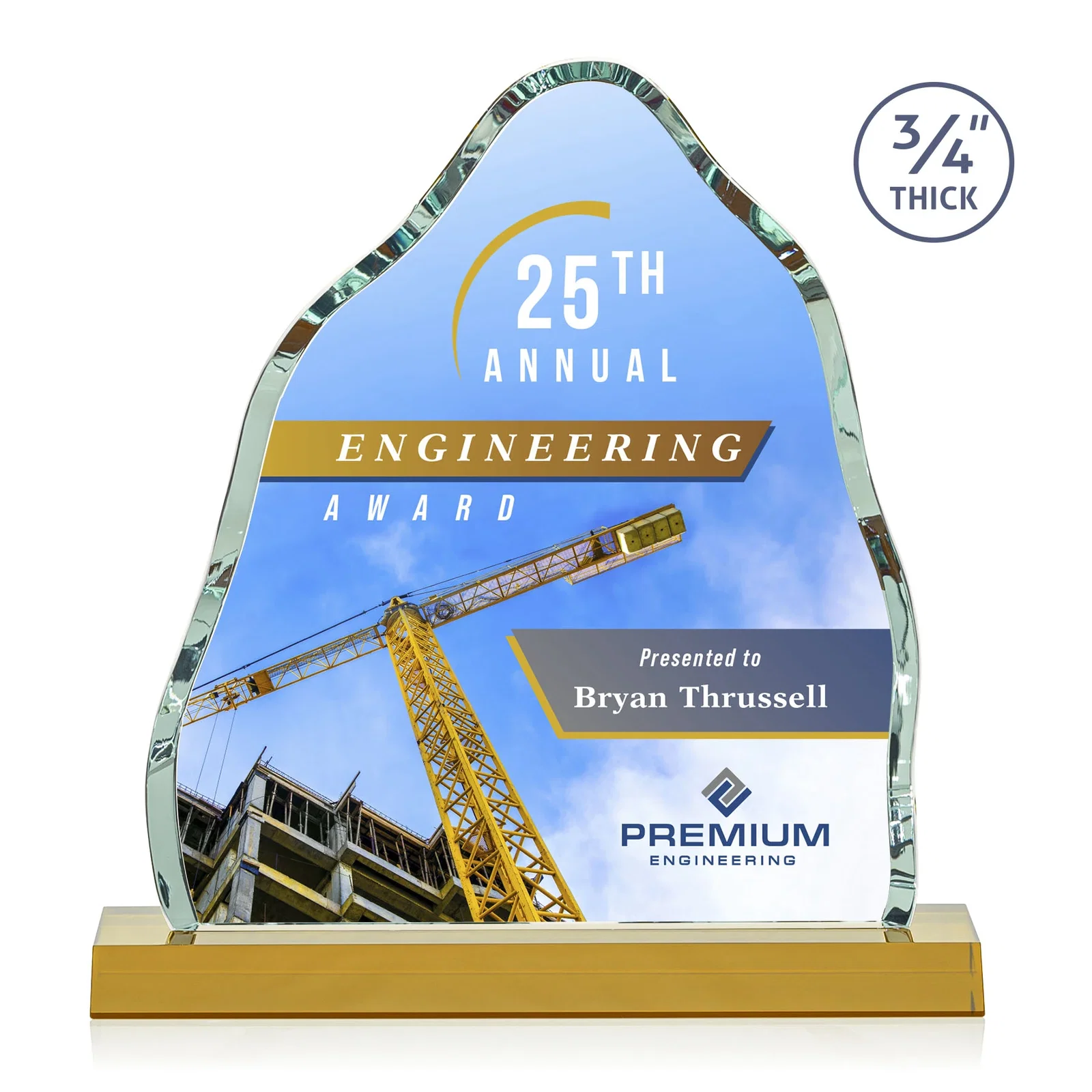 Branded Starfire Crystal Iceberg Award, 3/4 Inch Thick with Heavy Bevels, awards for sales achievement awards