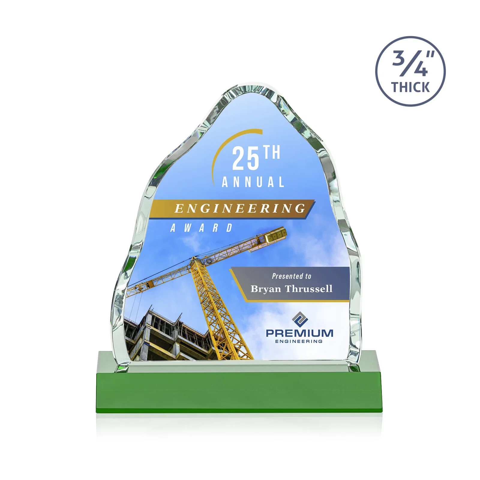 Branded Starfire Crystal Iceberg Award, 3/4 Inch Thick with Heavy Bevels, awards for team milestone celebrations