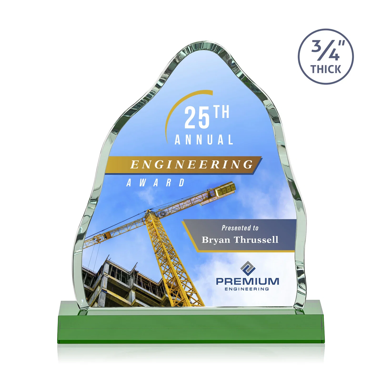 Branded Starfire Crystal Iceberg Award, 3/4 Inch Thick with Heavy Bevels, awards for donor appreciation