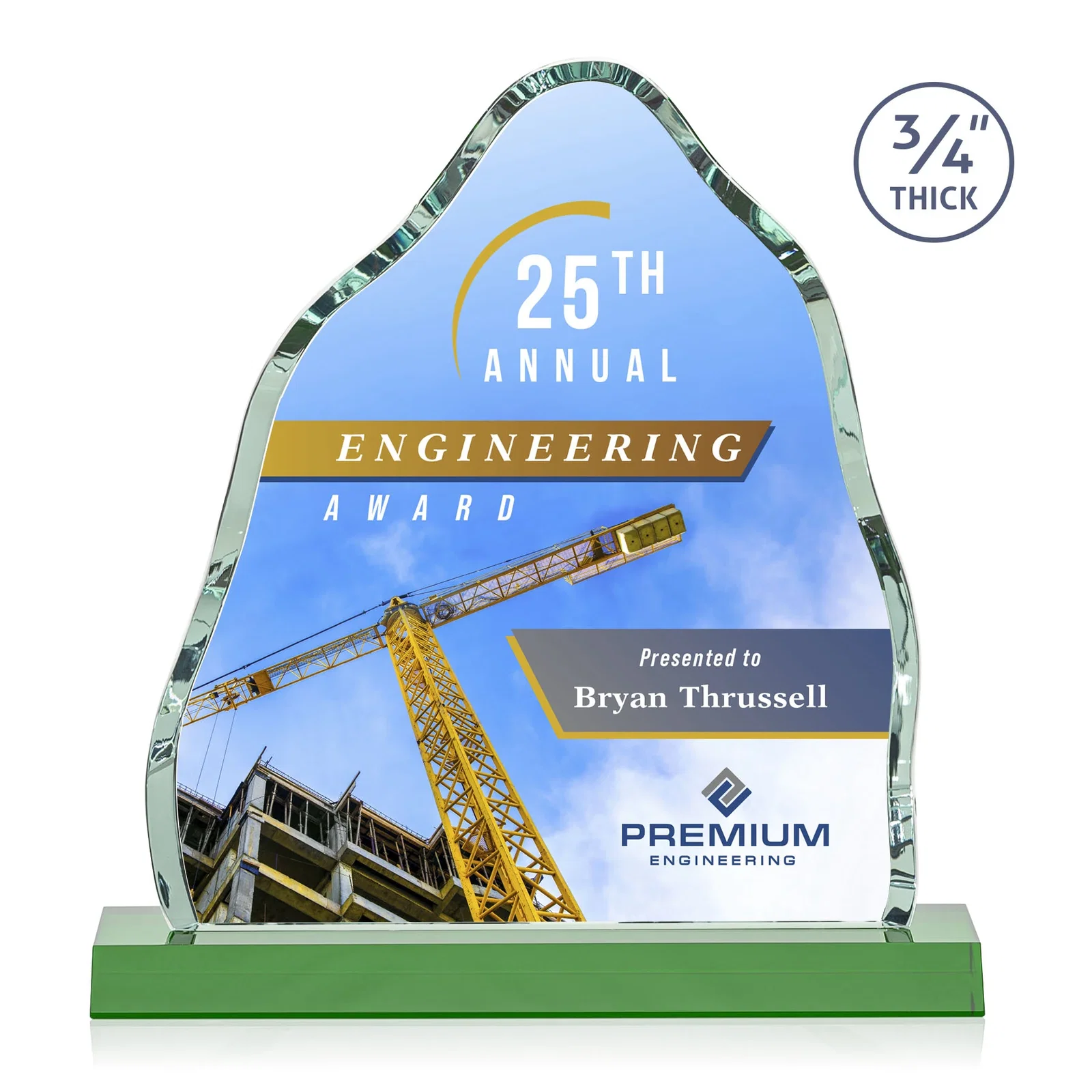 Branded Starfire Crystal Iceberg Award, 3/4 Inch Thick with Heavy Bevels, awards for graduation ceremonies