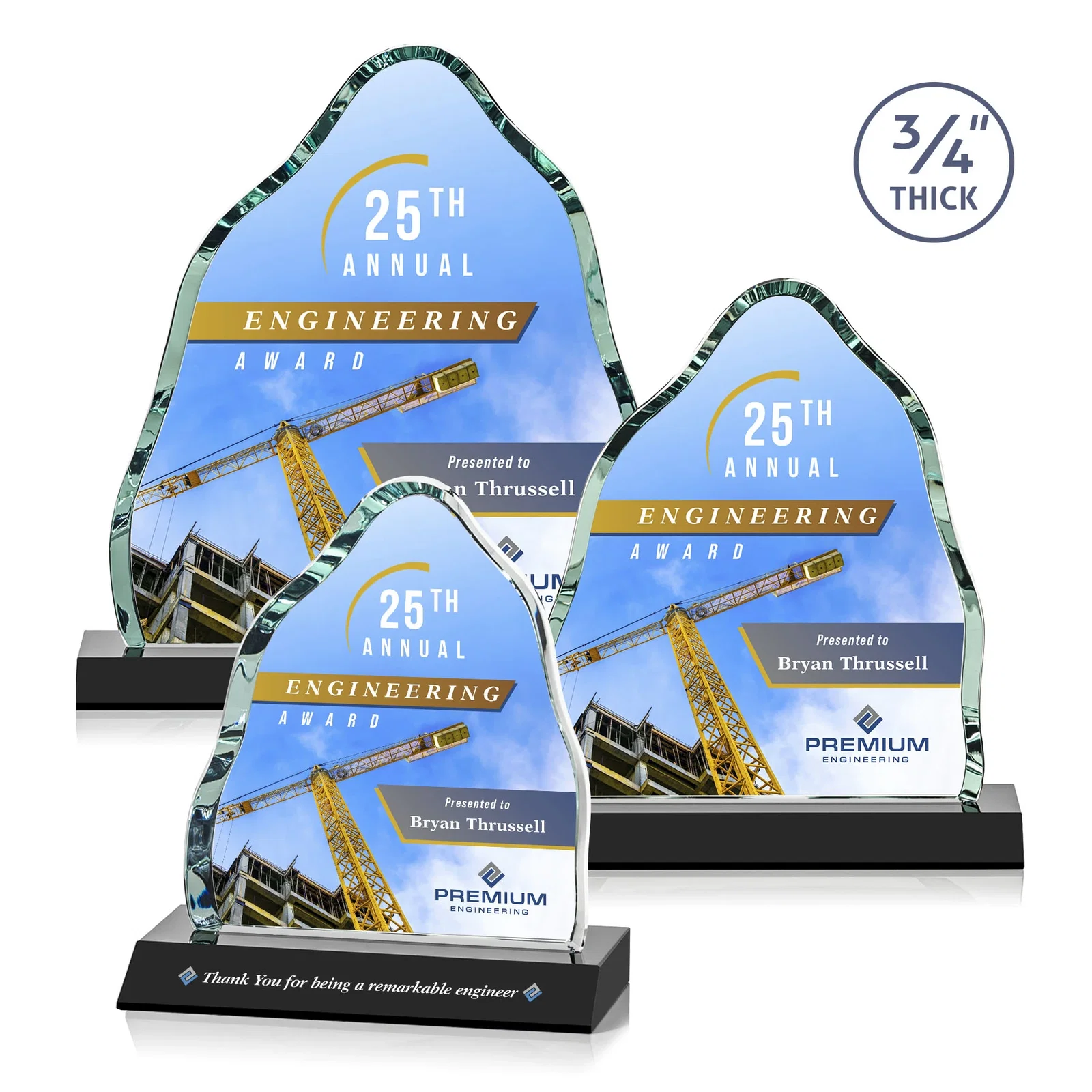 Branded Starfire Crystal Iceberg Award, 3/4 Inch Thick with Heavy Bevels, awards for safety achievement programs