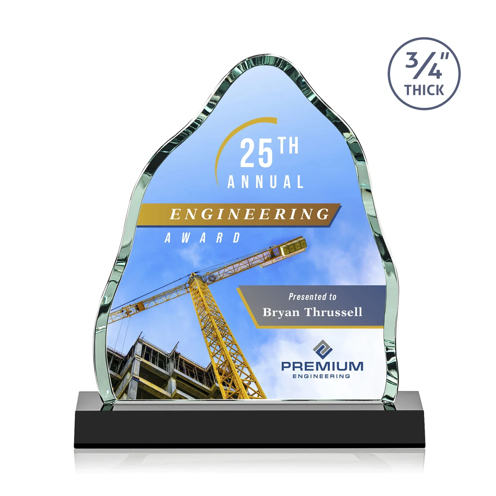 Branded Starfire Crystal Iceberg Award, 3/4 Inch Thick with Heavy Bevels, awards for dealer and partner awards