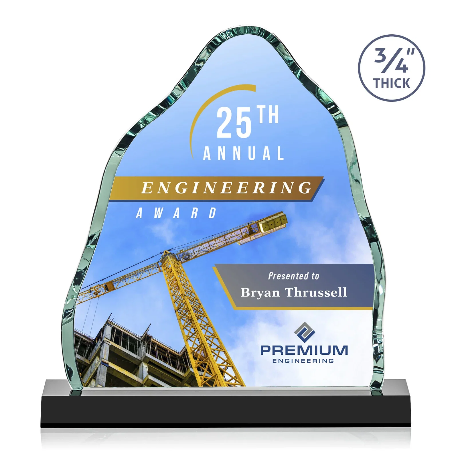 Branded Starfire Crystal Iceberg Award, 3/4 Inch Thick with Heavy Bevels, awards for company anniversary events