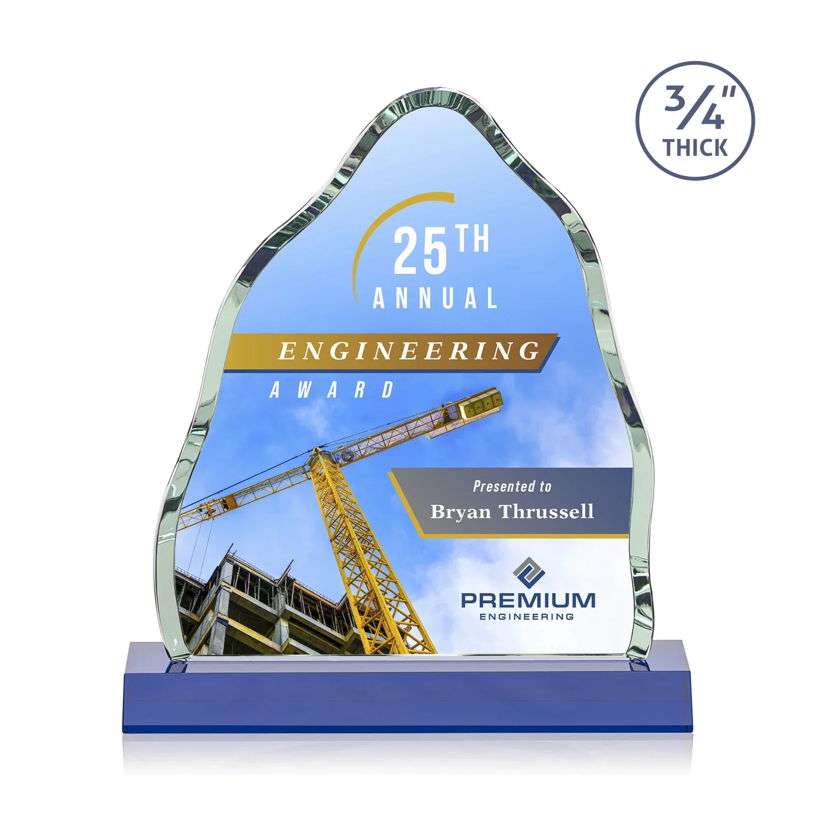 Custom printed Starfire Crystal Iceberg Award, 3/4 Inch Thick with Heavy Bevels, awards for service anniversary gifts