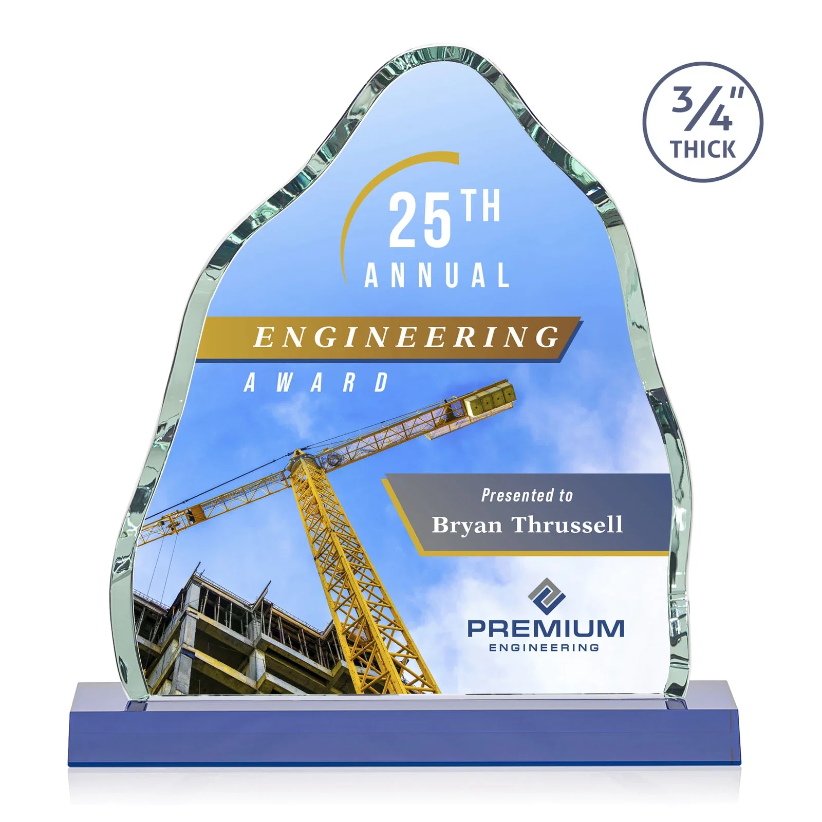 Custom printed Starfire Crystal Iceberg Award, 3/4 Inch Thick with Heavy Bevels, awards for sales achievement awards