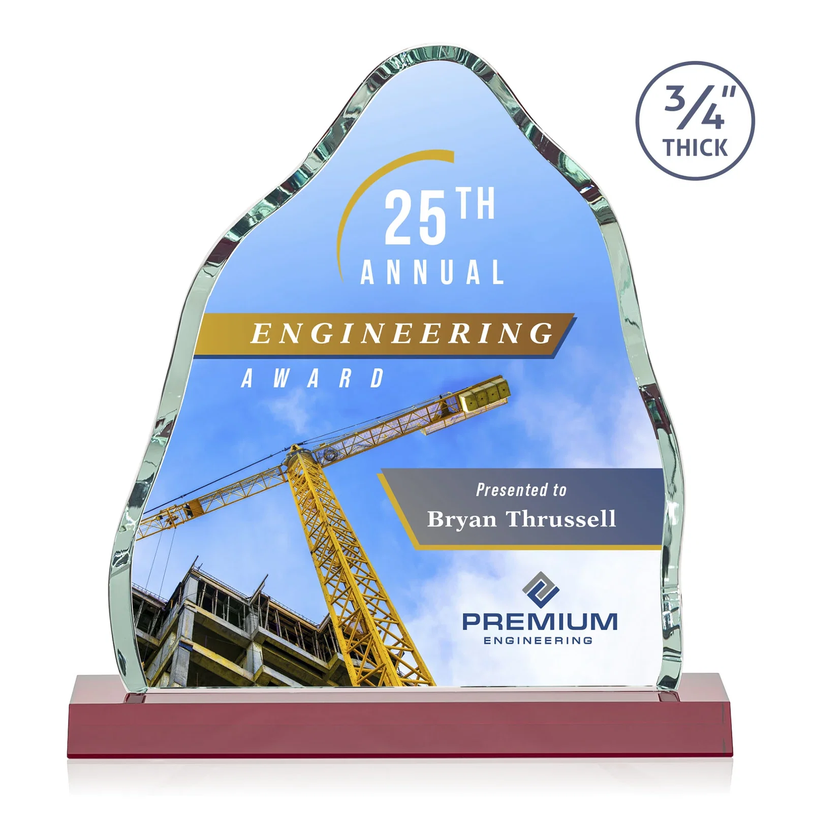Custom printed Starfire Crystal Iceberg Award, 3/4 Inch Thick with Heavy Bevels, awards for graduation ceremonies