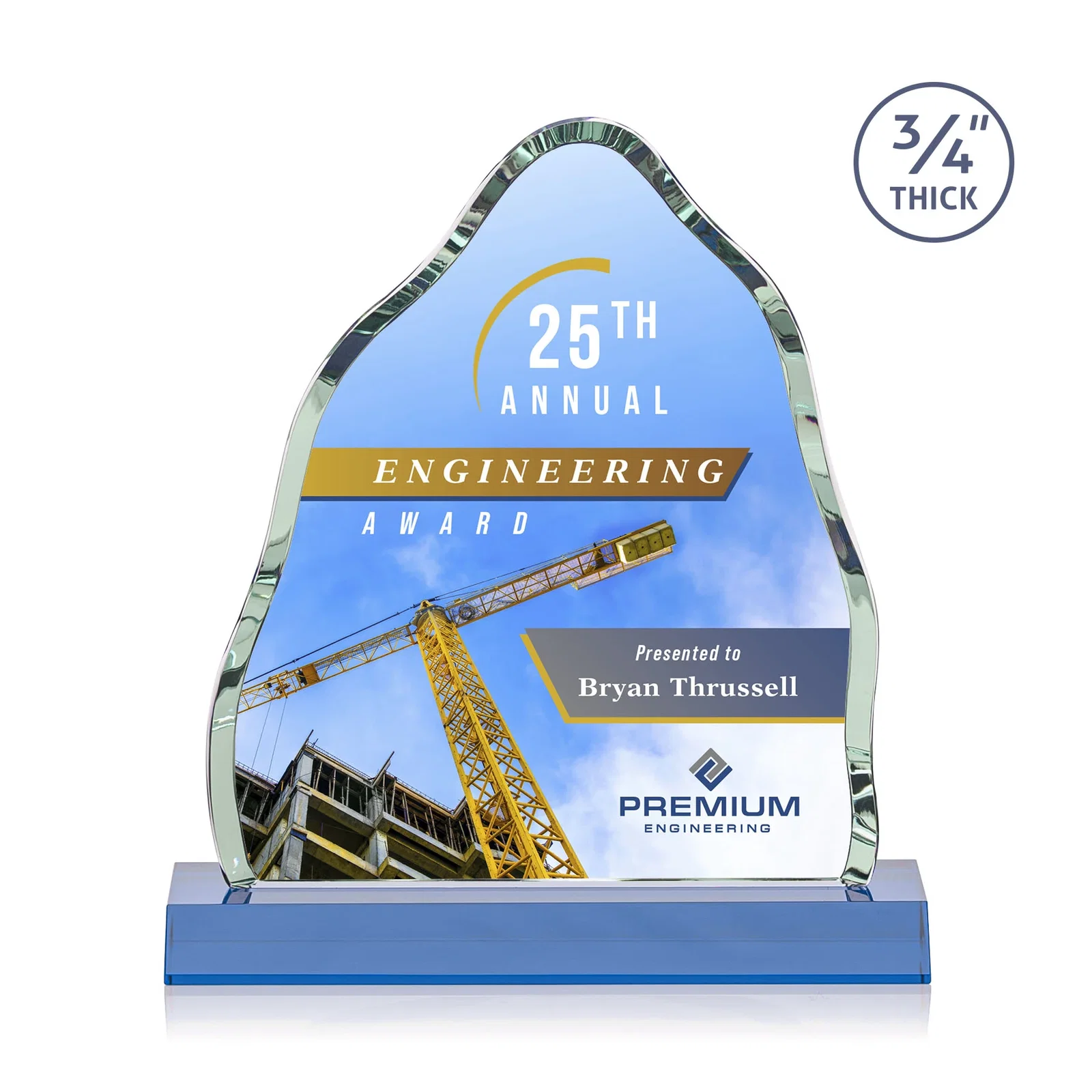 Custom printed Starfire Crystal Iceberg Award, 3/4 Inch Thick with Heavy Bevels, awards for dealer and partner awards