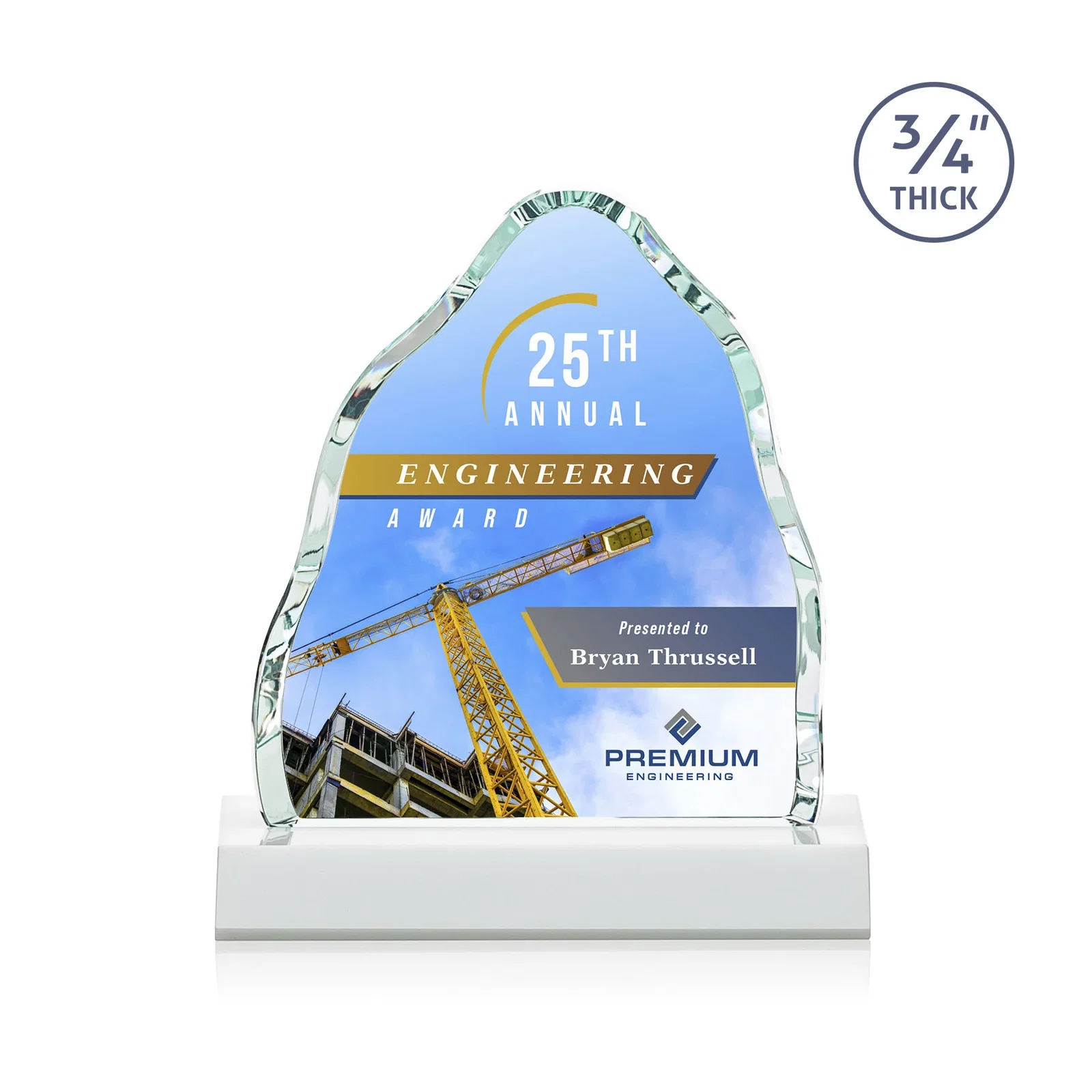 Customized Starfire Crystal Iceberg Award, 3/4 Inch Thick with Heavy Bevels, awards for corporate award ceremonies