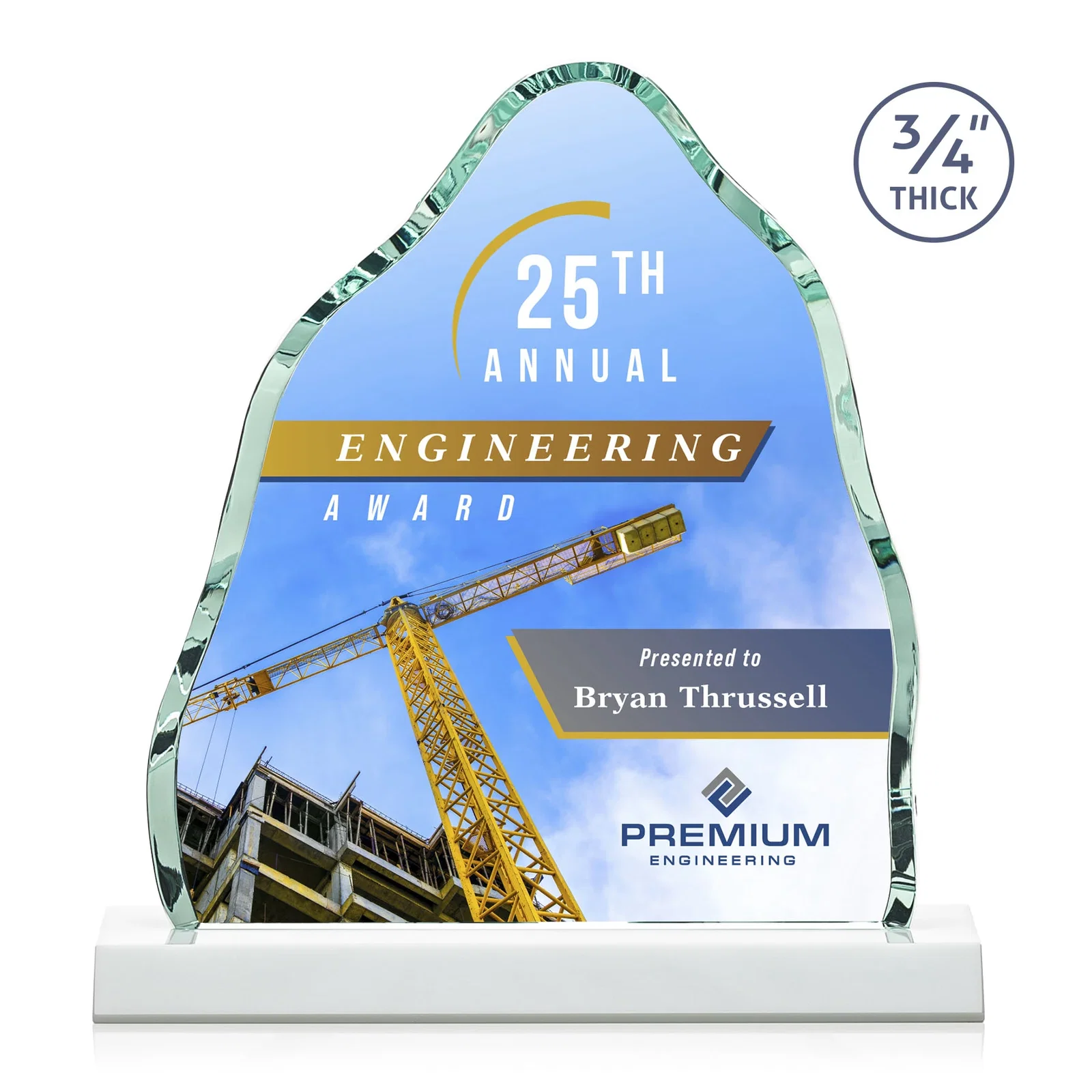 Customized Starfire Crystal Iceberg Award, 3/4 Inch Thick with Heavy Bevels, awards for sales achievement awards