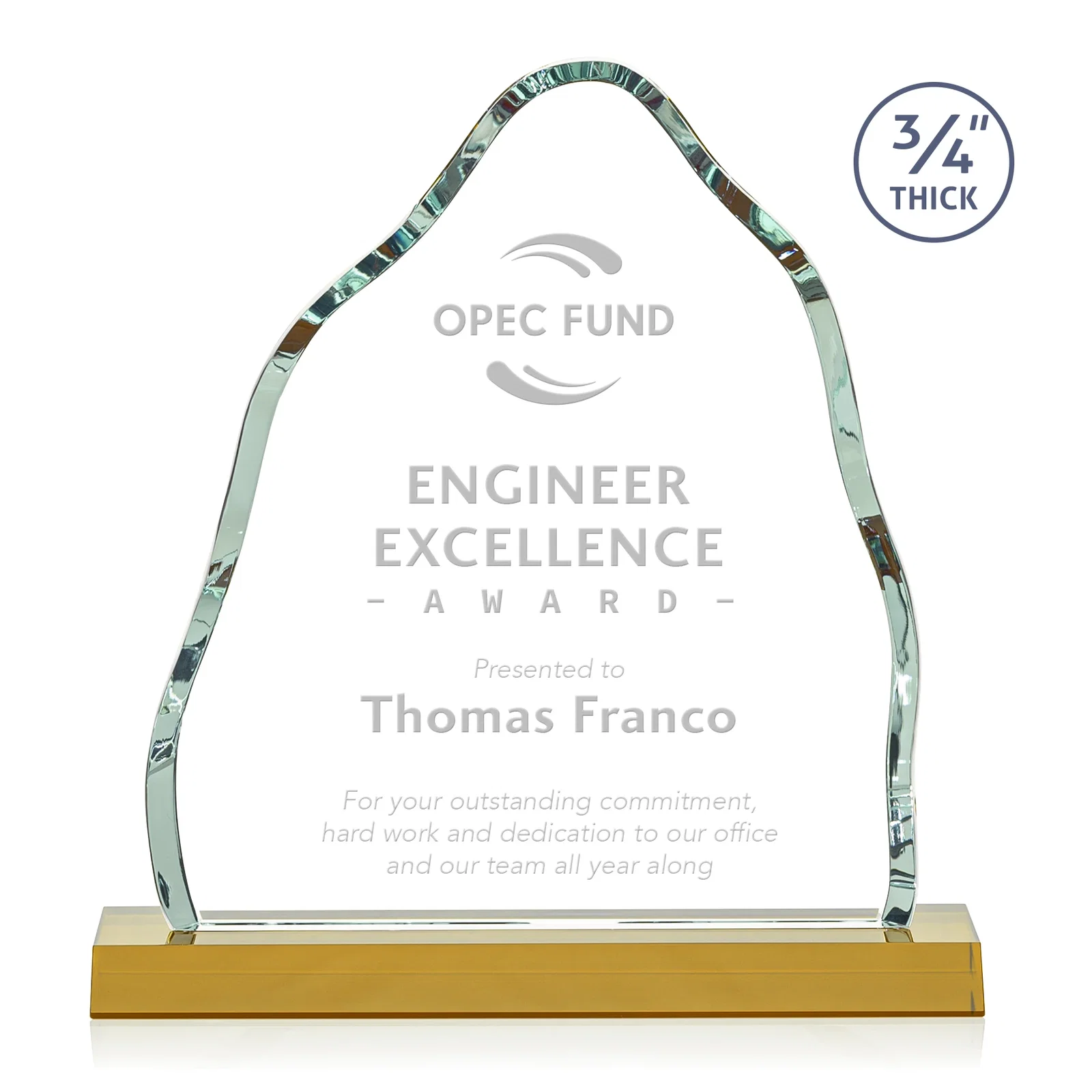 Custom Starfire Crystal Iceberg Award, 3/4 Inch Thick with Heavy Bevels, awards for graduation ceremonies
