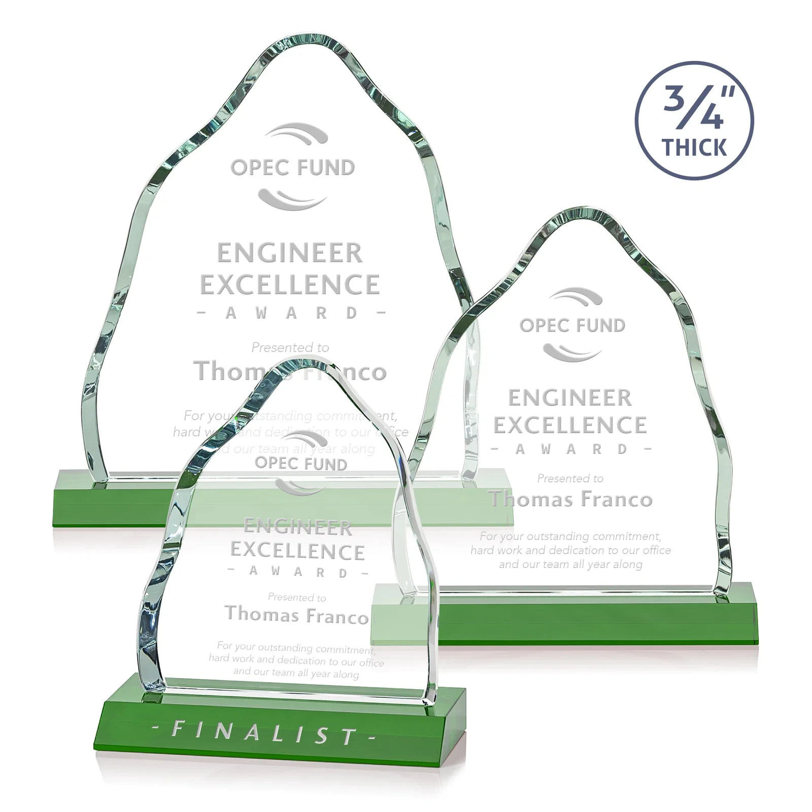Custom Starfire Crystal Iceberg Award, 3/4 Inch Thick with Heavy Bevels, awards for safety achievement programs