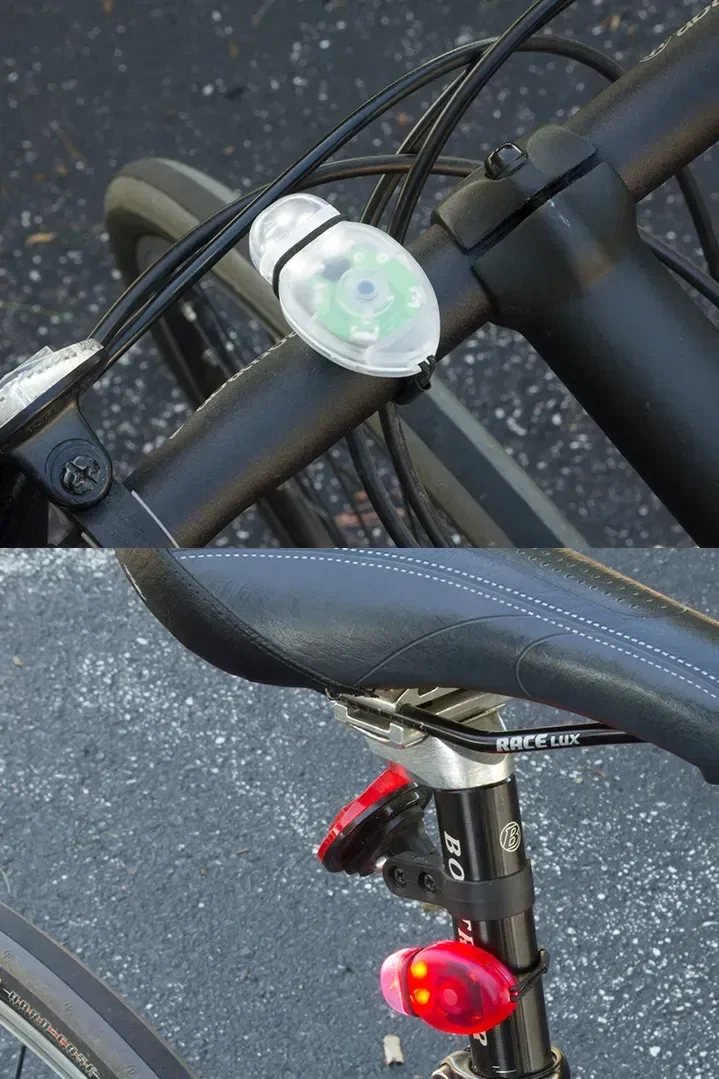 Promotional Duo bike light set close-up showing the mounting clips