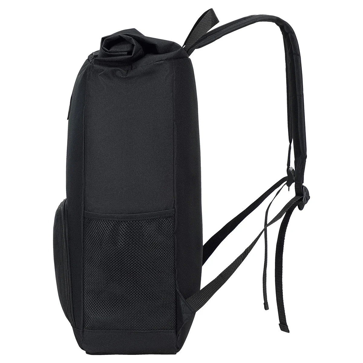 Close-up of the Durango Rolltop Polyester Backpack's roll-top closure and imprint area
