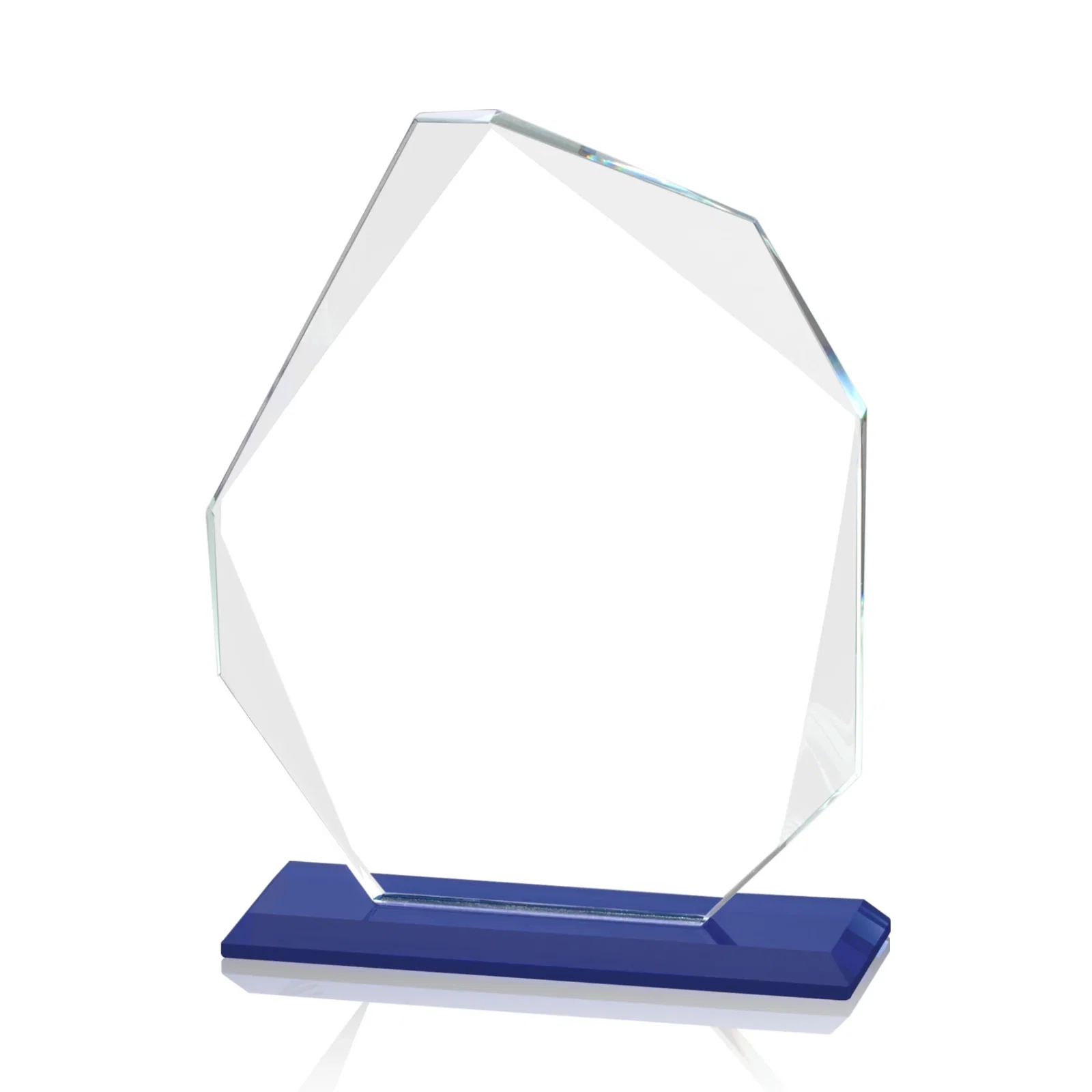 Custom Starfire Crystal Pentagon Award on Blue Base, awards for dealer and partner awards
