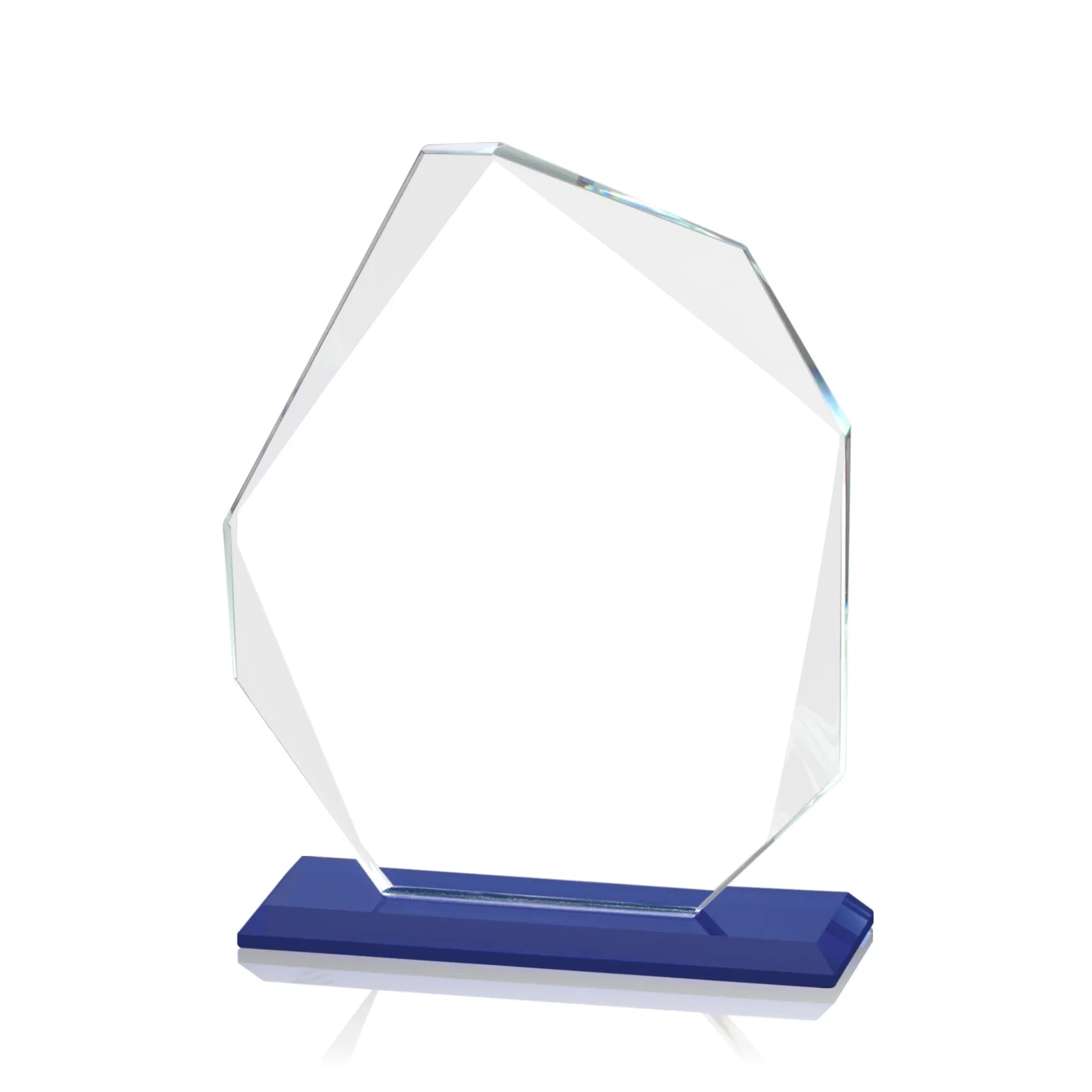 Custom Starfire Crystal Pentagon Award on Blue Base, awards for safety achievement programs