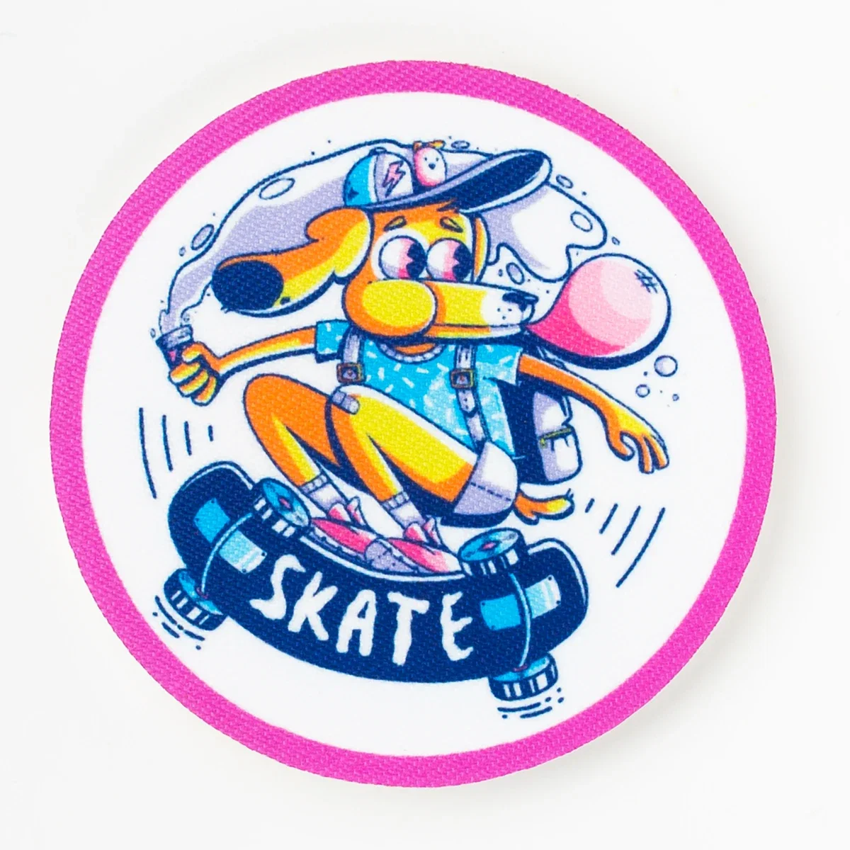 Full color artwork applied to a stitched apparel badge