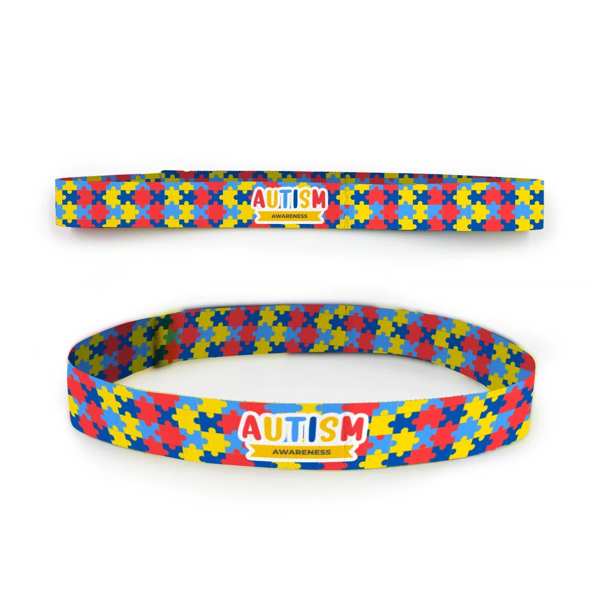 Dye sublimated headband stretched flat to eighteen inches