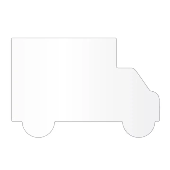 Vehicle silhouette shown at an angle on a flat surface