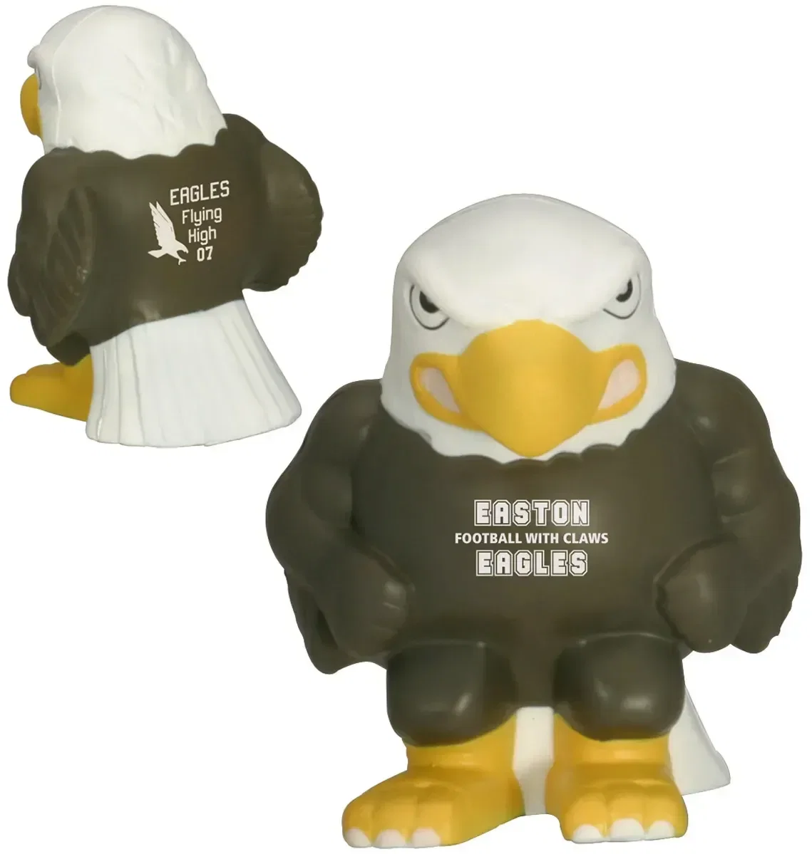Custom Eagle Mascot Stress Reliever, promotional eagle-mascot foam squeeze toy with branded logo space