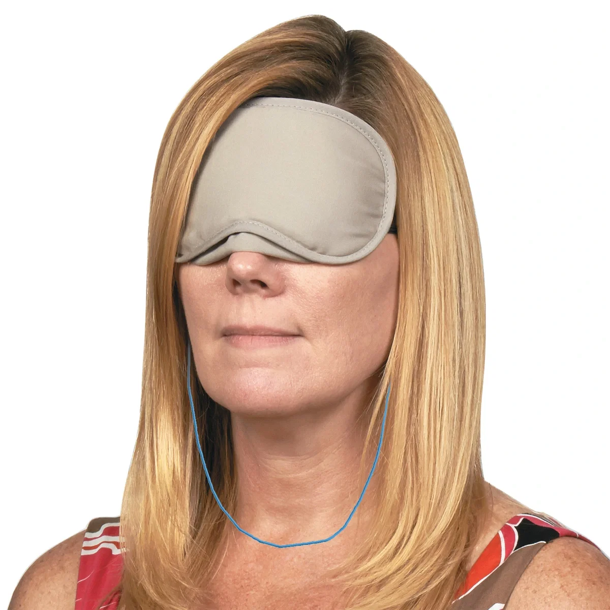 Eye mask laid flat with the strap extended