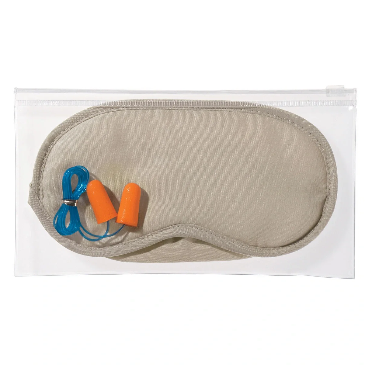 Orange foam plugs shown beside the pouch