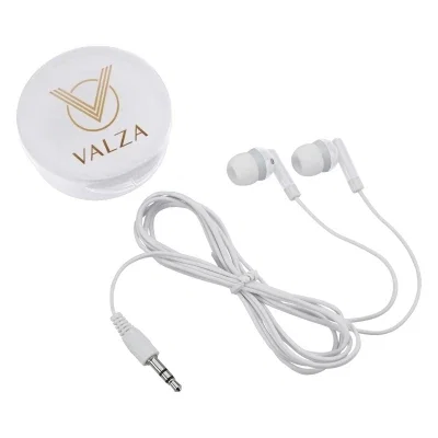 White holder shown beside its matching earphones