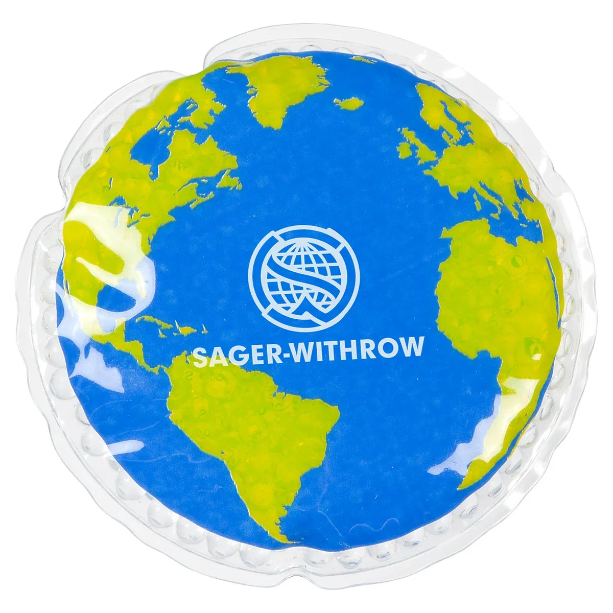 Earth-shaped gel bead hot/cold therapy pack, microwave or freezer safe