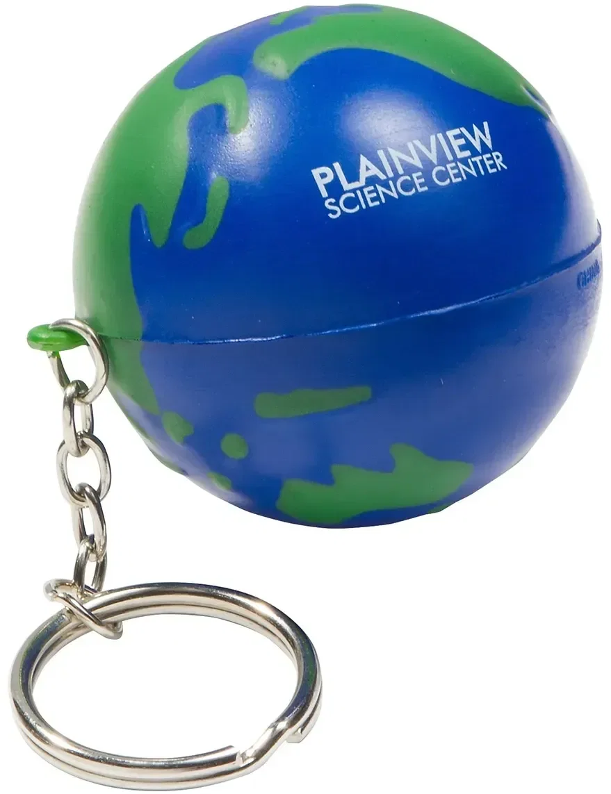 Earthball Stress Reliever Keychain, a branded globe squeeze toy keyring for custom logo Earth Day giveaways