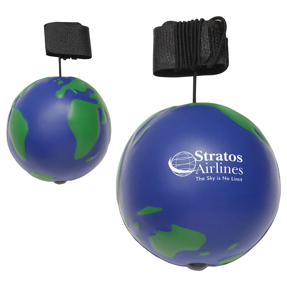 Earth globe-shaped polyurethane stress reliever yo-yo with a bungee cord