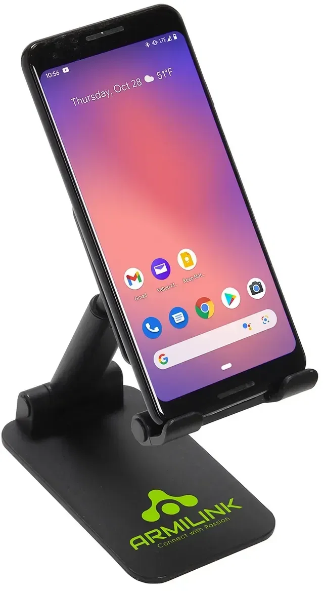 Easel adjustable phone stand, custom branded tilt phone stand, front hero view
