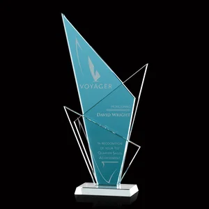 Starfire Glass Triple-Triangle Award With Rear Teal Panel